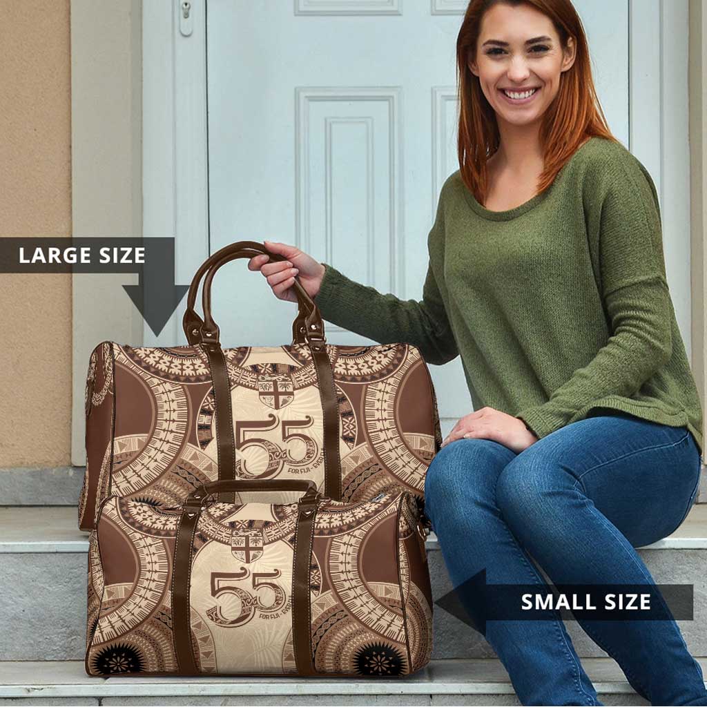 Bula Fiji Day 55th Anniversary Masi Tapa Travel Bag Emerald Jubilee - Beige - Polynesian Pride