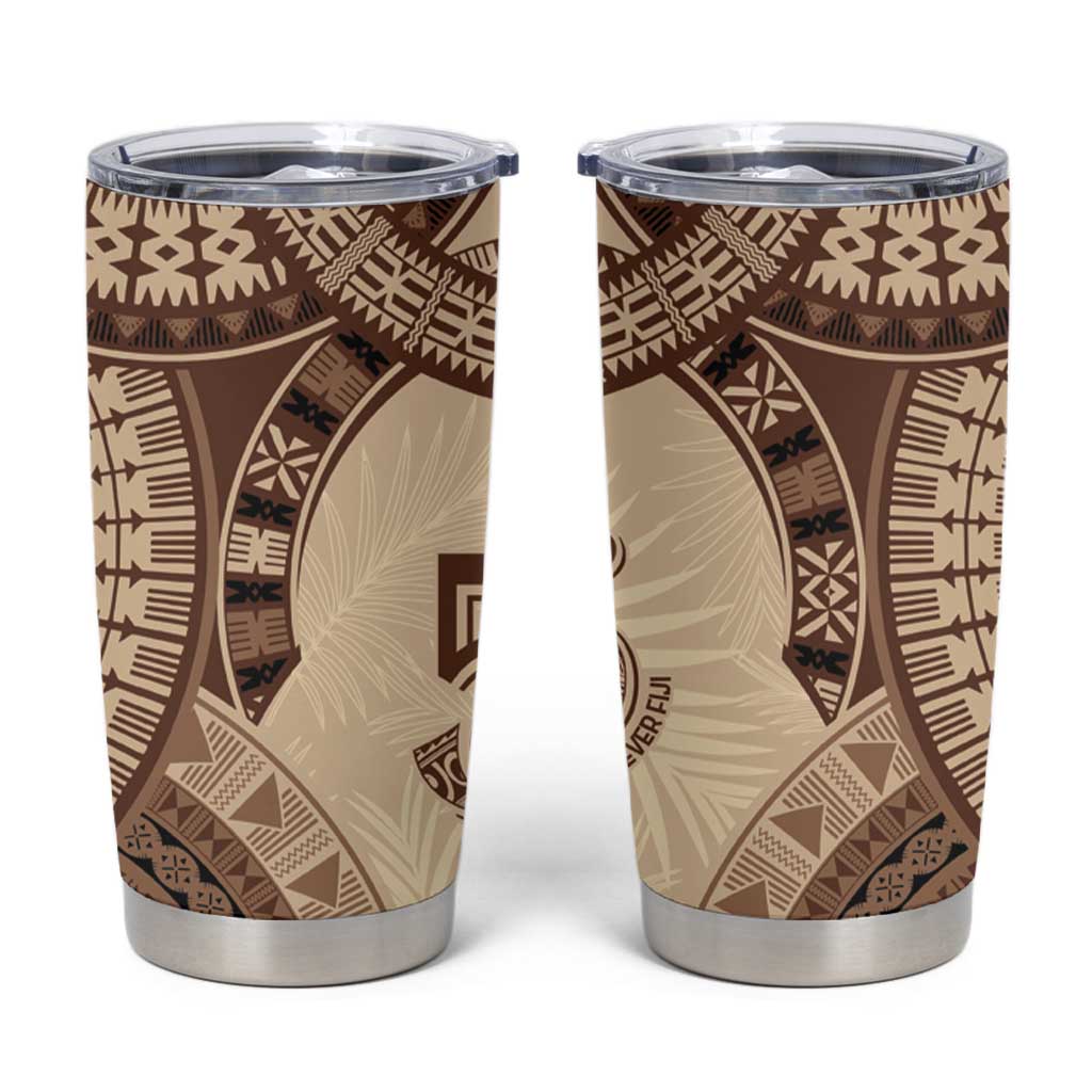 Bula Fiji Day 55th Anniversary Masi Tapa Tumbler Cup Emerald Jubilee - Beige - Polynesian Pride