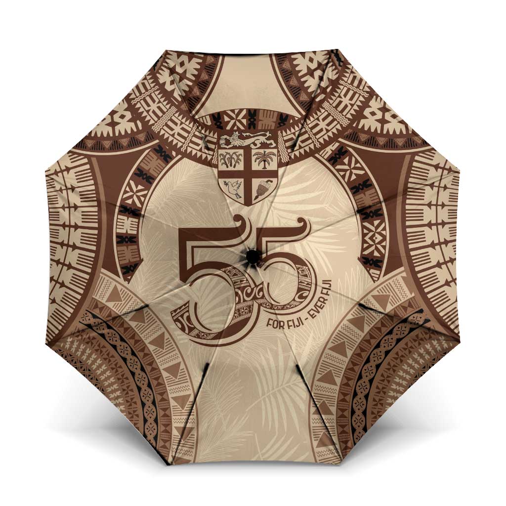 Bula Fiji Day 55th Anniversary Masi Tapa Umbrella Emerald Jubilee - Beige - Polynesian Pride