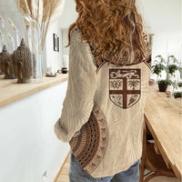 Bula Fiji Day 55th Anniversary Masi Tapa Women Casual Shirt Emerald Jubilee - Beige - Polynesian Pride