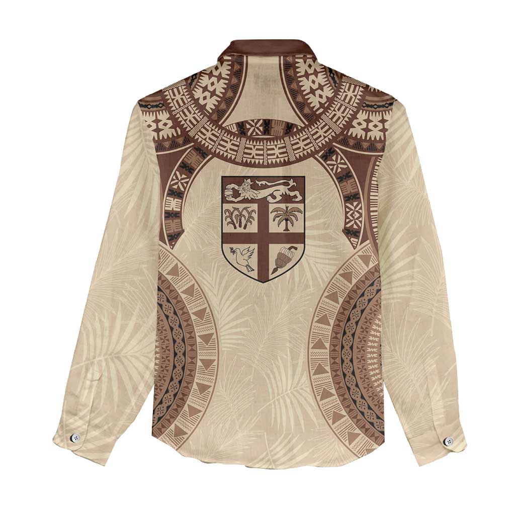 Bula Fiji Day 55th Anniversary Masi Tapa Women Casual Shirt Emerald Jubilee - Beige - Polynesian Pride