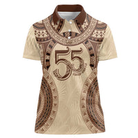 Bula Fiji Day 55th Anniversary Masi Tapa Women Polo Shirt Emerald Jubilee - Beige - Polynesian Pride