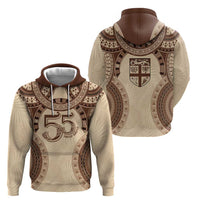 Bula Fiji Day 55th Anniversary Masi Tapa Zip Hoodie Emerald Jubilee - Beige - Polynesian Pride