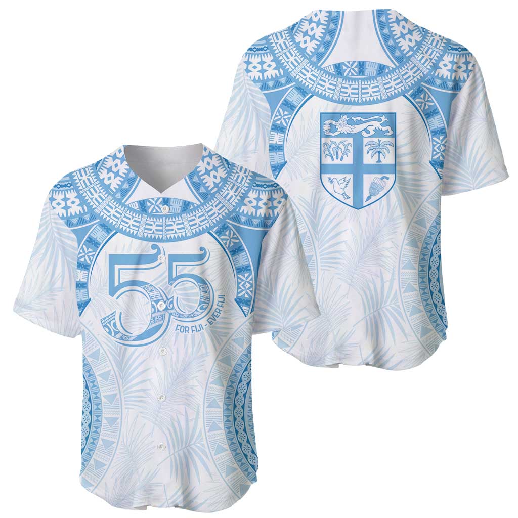 Bula Fiji Day 55th Anniversary Masi Tapa Baseball Jersey Emerald Jubilee - Turquoise - Polynesian Pride
