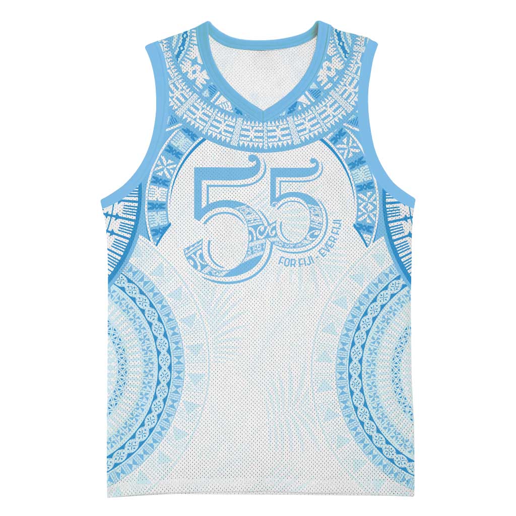 Bula Fiji Day 55th Anniversary Masi Tapa Basketball Jersey Emerald Jubilee - Turquoise LT7 Unisex Turquoise - Polynesian Pride