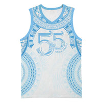 Bula Fiji Day 55th Anniversary Masi Tapa Basketball Jersey Emerald Jubilee - Turquoise LT7 Unisex Turquoise - Polynesian Pride