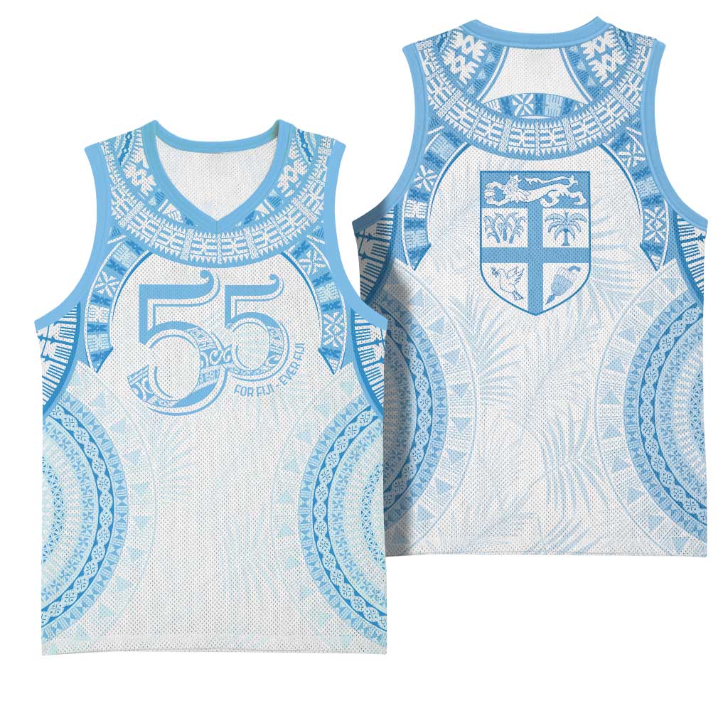 Bula Fiji Day 55th Anniversary Masi Tapa Basketball Jersey Emerald Jubilee - Turquoise LT7 - Polynesian Pride