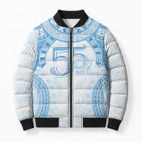Bula Fiji Day 55th Anniversary Masi Tapa Bomber Puffer Jacket Emerald Jubilee - Turquoise LT7 Unisex Turquoise - Polynesian Pride