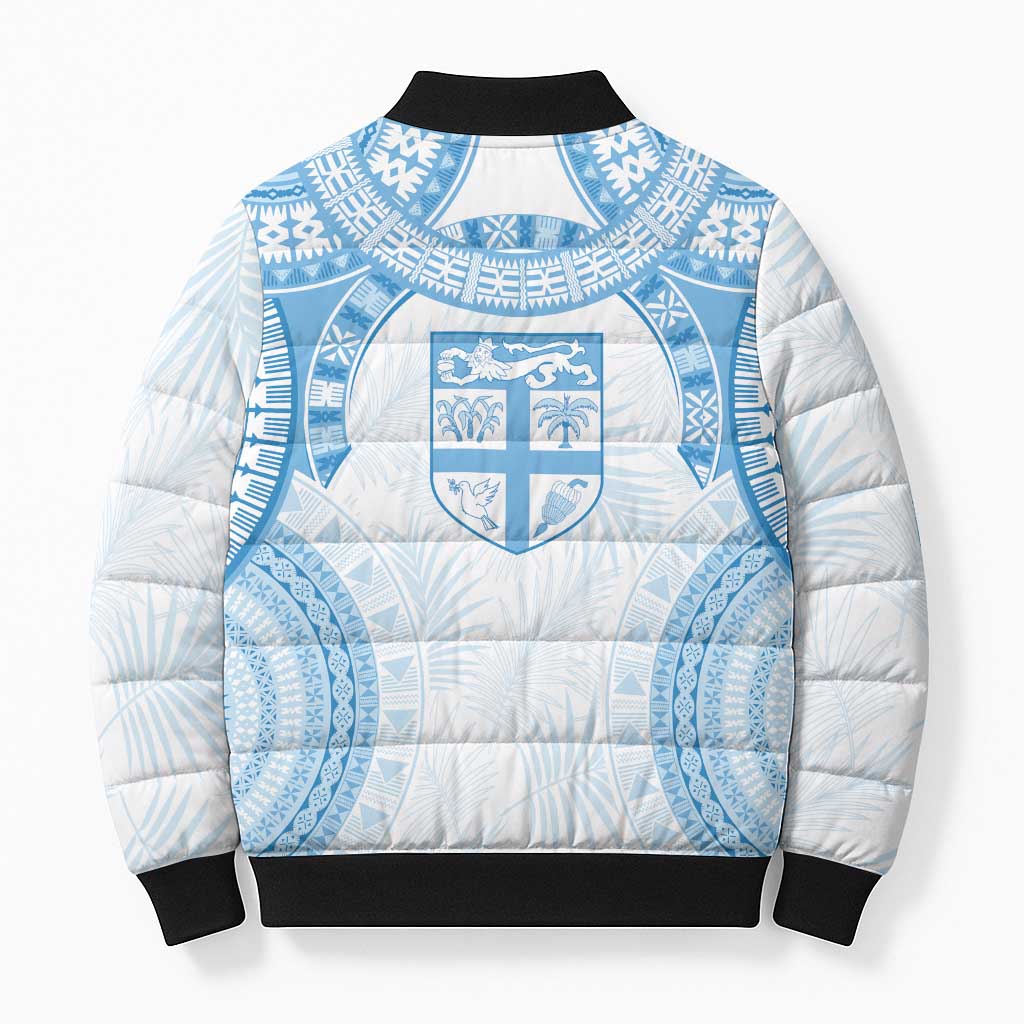 Bula Fiji Day 55th Anniversary Masi Tapa Bomber Puffer Jacket Emerald Jubilee - Turquoise LT7 - Polynesian Pride