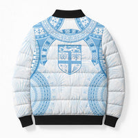 Bula Fiji Day 55th Anniversary Masi Tapa Bomber Puffer Jacket Emerald Jubilee - Turquoise LT7 - Polynesian Pride