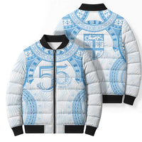 Bula Fiji Day 55th Anniversary Masi Tapa Bomber Puffer Jacket Emerald Jubilee - Turquoise LT7 - Polynesian Pride