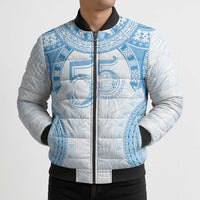 Bula Fiji Day 55th Anniversary Masi Tapa Bomber Puffer Jacket Emerald Jubilee - Turquoise LT7 - Polynesian Pride