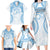 Bula Fiji Day 55th Anniversary Masi Tapa Family Matching Long Sleeve Bodycon Dress and Hawaiian Shirt Emerald Jubilee - Turquoise - Polynesian Pride
