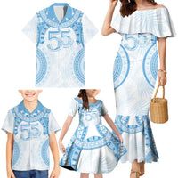 Bula Fiji Day 55th Anniversary Masi Tapa Family Matching Mermaid Dress and Hawaiian Shirt Emerald Jubilee - Turquoise - Polynesian Pride