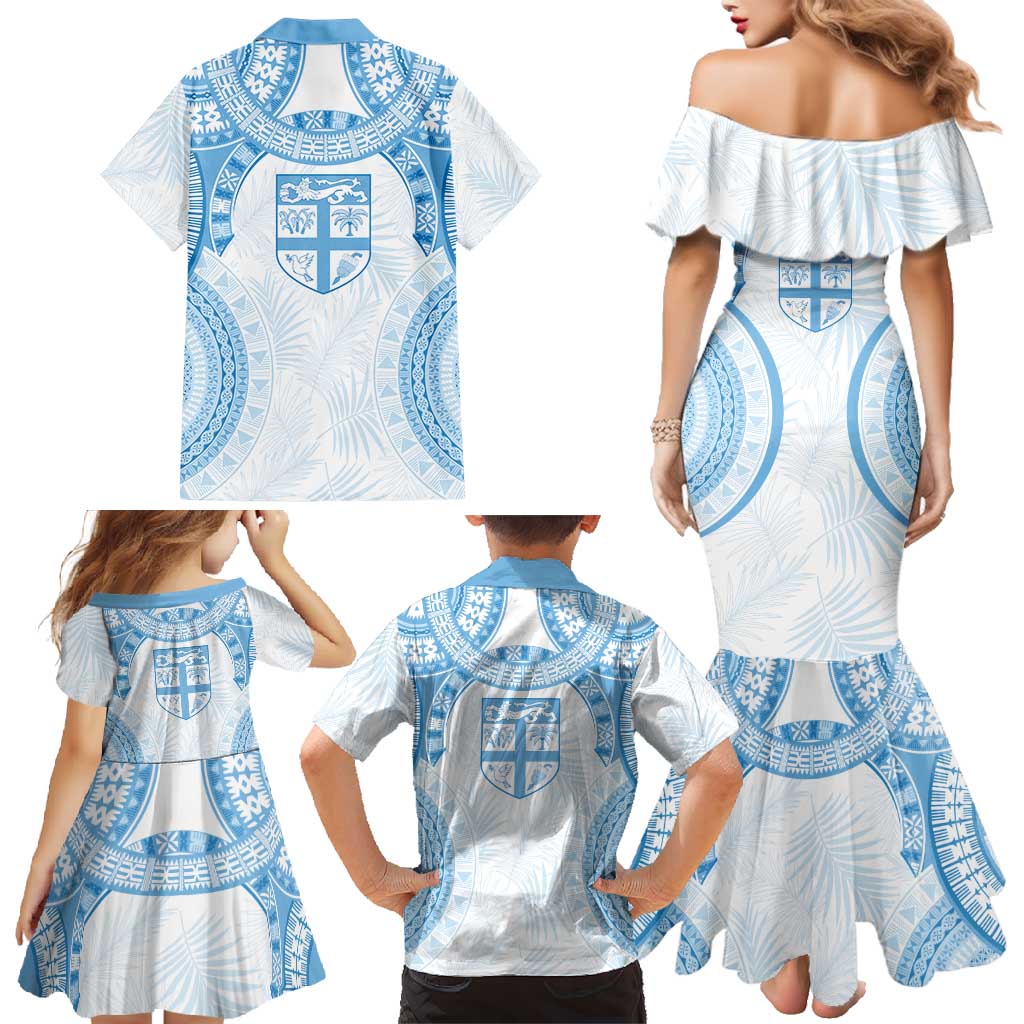 Bula Fiji Day 55th Anniversary Masi Tapa Family Matching Mermaid Dress and Hawaiian Shirt Emerald Jubilee - Turquoise - Polynesian Pride