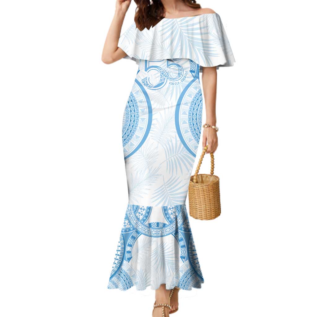 Bula Fiji Day 55th Anniversary Masi Tapa Family Matching Mermaid Dress and Hawaiian Shirt Emerald Jubilee - Turquoise - Polynesian Pride