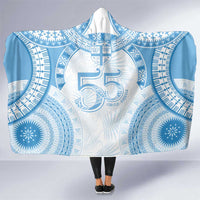 Bula Fiji Day 55th Anniversary Masi Tapa Hooded Blanket Emerald Jubilee - Turquoise - Polynesian Pride