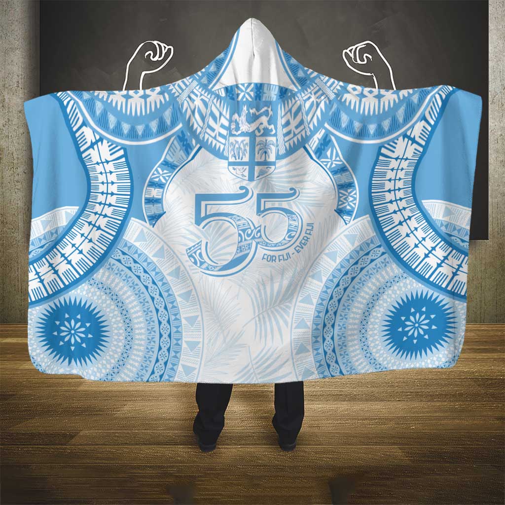 Bula Fiji Day 55th Anniversary Masi Tapa Hooded Blanket Emerald Jubilee - Turquoise - Polynesian Pride