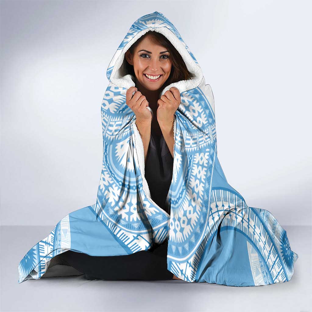 Bula Fiji Day 55th Anniversary Masi Tapa Hooded Blanket Emerald Jubilee - Turquoise - Polynesian Pride