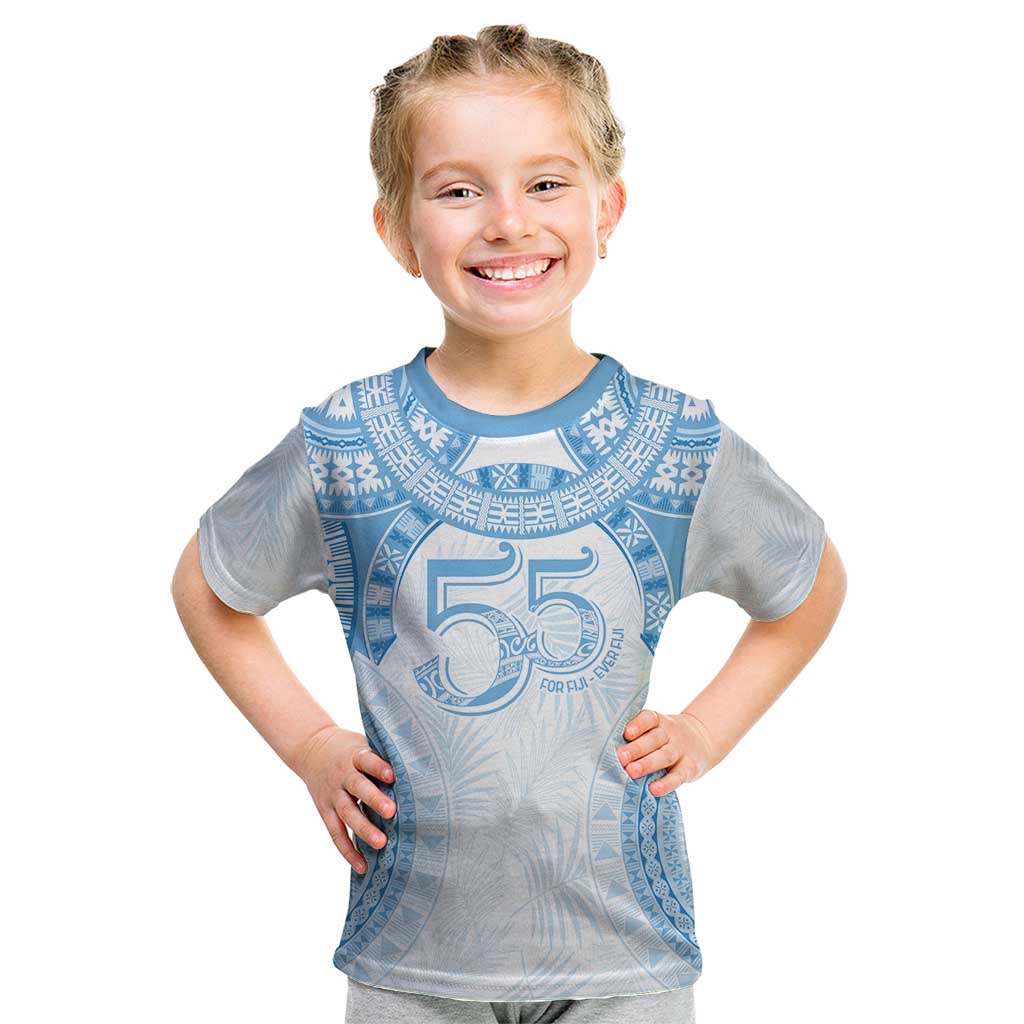 Bula Fiji Day 55th Anniversary Masi Tapa Kid T Shirt Emerald Jubilee - Turquoise - Polynesian Pride