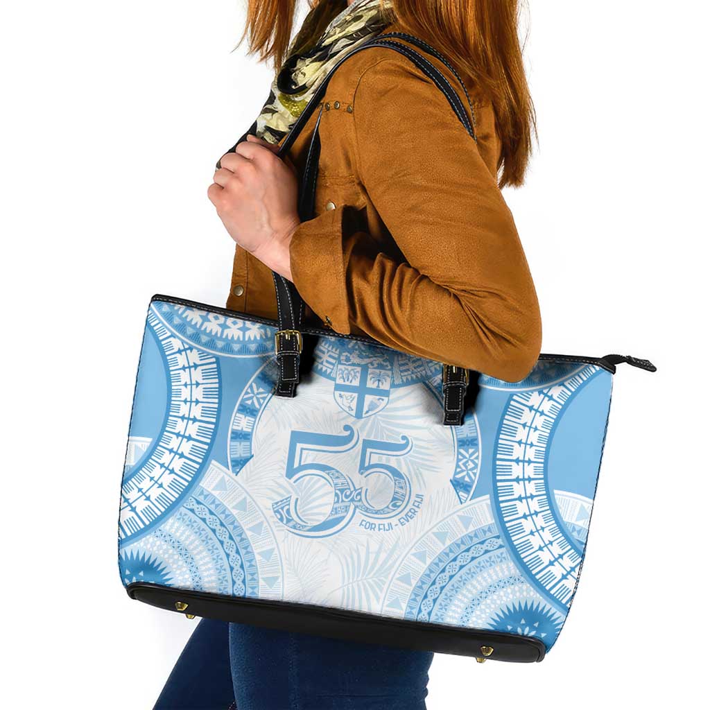 Bula Fiji Day 55th Anniversary Masi Tapa Leather Tote Bag Emerald Jubilee - Turquoise LT7 Turquoise - Polynesian Pride