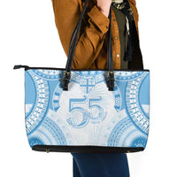 Bula Fiji Day 55th Anniversary Masi Tapa Leather Tote Bag Emerald Jubilee - Turquoise LT7 - Polynesian Pride