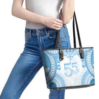 Bula Fiji Day 55th Anniversary Masi Tapa Leather Tote Bag Emerald Jubilee - Turquoise LT7 - Polynesian Pride
