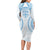 Bula Fiji Day 55th Anniversary Masi Tapa Long Sleeve Bodycon Dress Emerald Jubilee - Turquoise - Polynesian Pride
