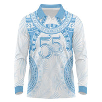 Bula Fiji Day 55th Anniversary Masi Tapa Long Sleeve Polo Shirt Emerald Jubilee - Turquoise LT7 Turquoise - Polynesian Pride