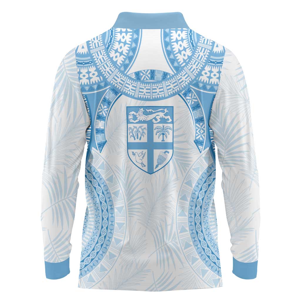 Bula Fiji Day 55th Anniversary Masi Tapa Long Sleeve Polo Shirt Emerald Jubilee - Turquoise LT7 - Polynesian Pride