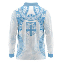 Bula Fiji Day 55th Anniversary Masi Tapa Long Sleeve Polo Shirt Emerald Jubilee - Turquoise LT7 - Polynesian Pride