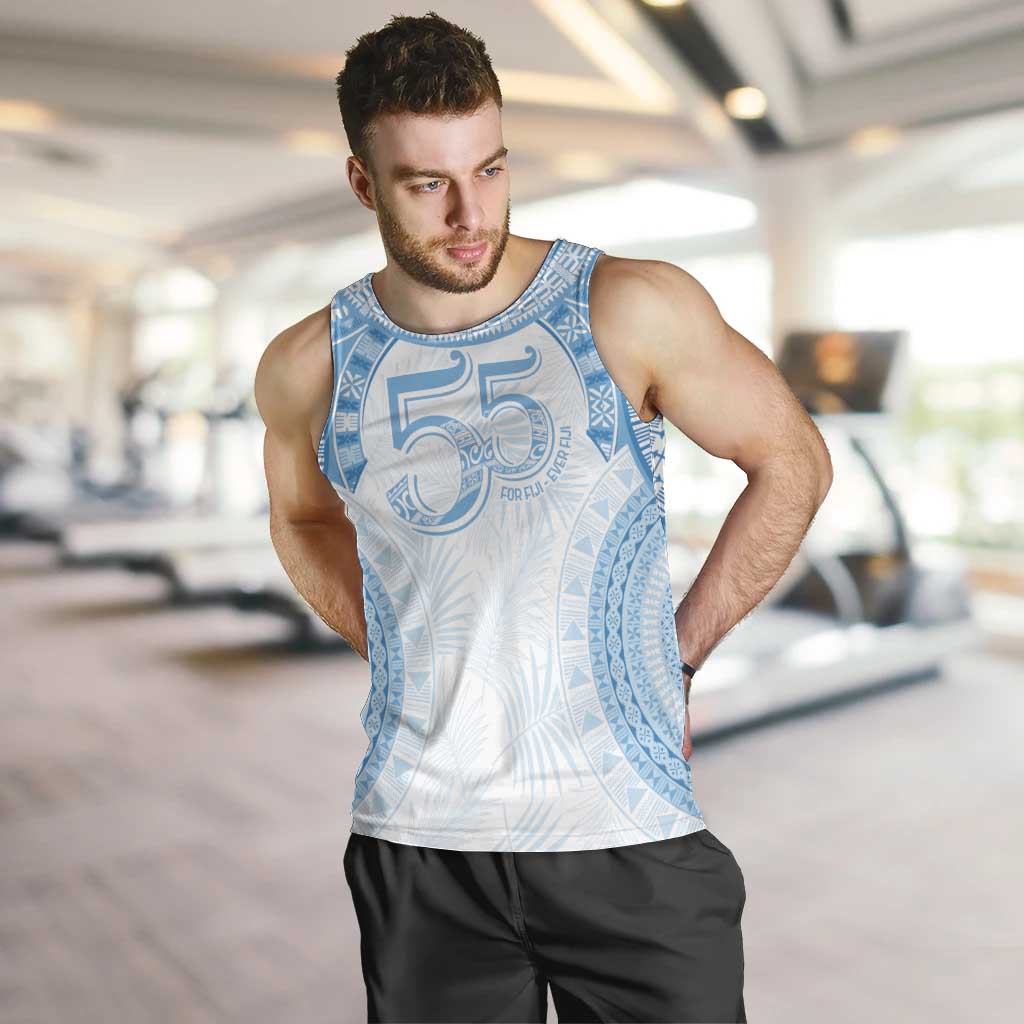 Bula Fiji Day 55th Anniversary Masi Tapa Men Tank Top Emerald Jubilee - Turquoise - Polynesian Pride