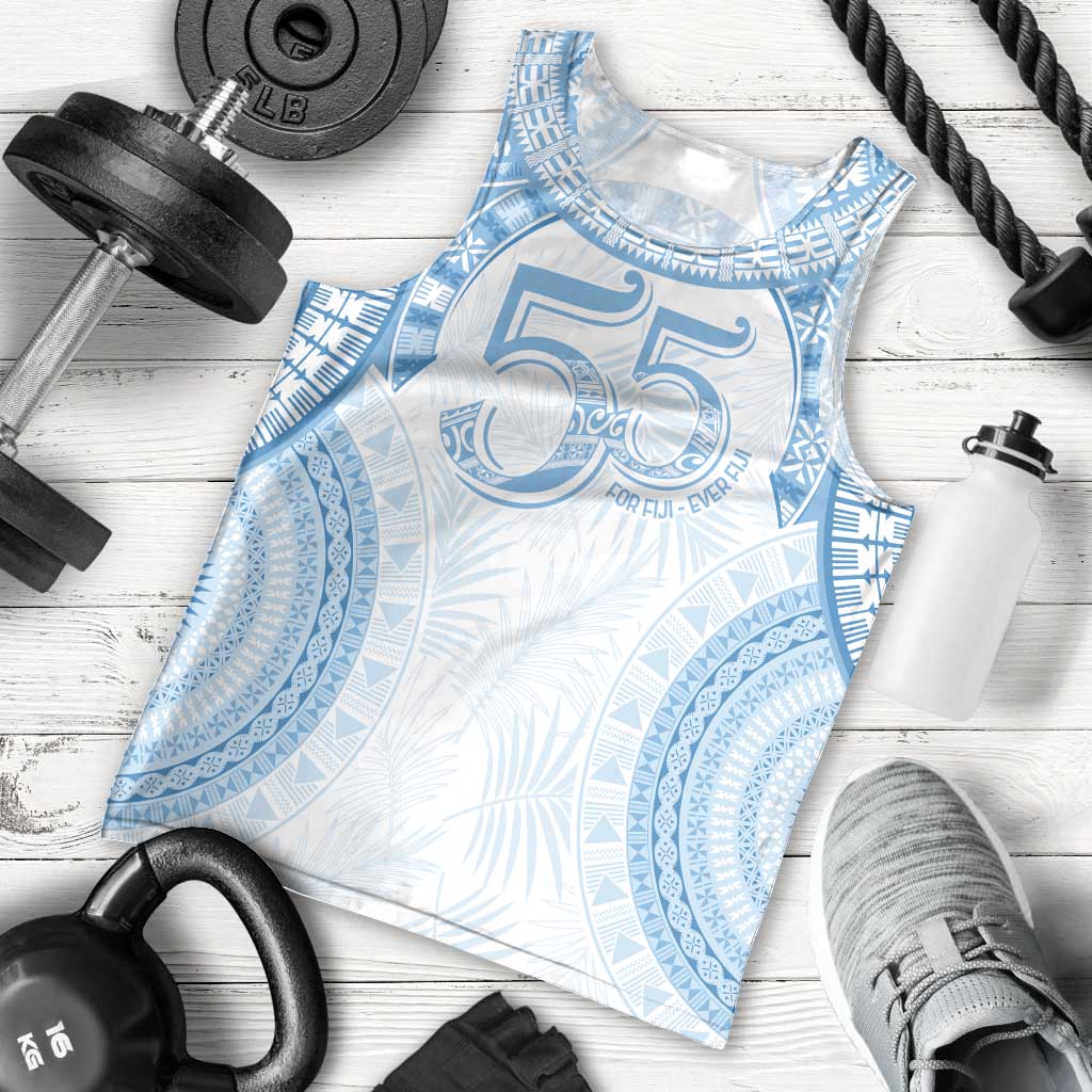 Bula Fiji Day 55th Anniversary Masi Tapa Men Tank Top Emerald Jubilee - Turquoise - Polynesian Pride