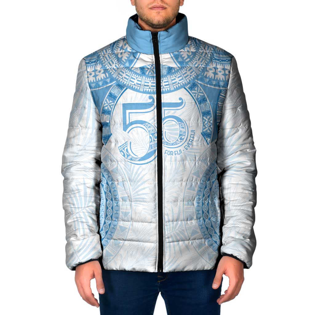 Bula Fiji Day 55th Anniversary Masi Tapa Padded Jacket Emerald Jubilee - Turquoise LT7 Men Turquoise - Polynesian Pride