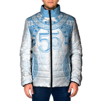 Bula Fiji Day 55th Anniversary Masi Tapa Padded Jacket Emerald Jubilee - Turquoise LT7 Men Turquoise - Polynesian Pride