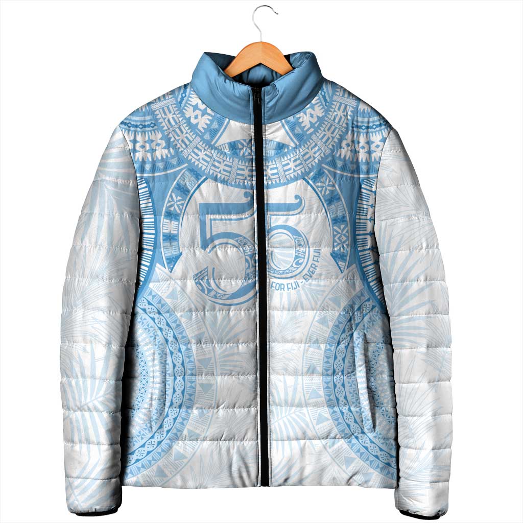 Bula Fiji Day 55th Anniversary Masi Tapa Padded Jacket Emerald Jubilee - Turquoise LT7 - Polynesian Pride