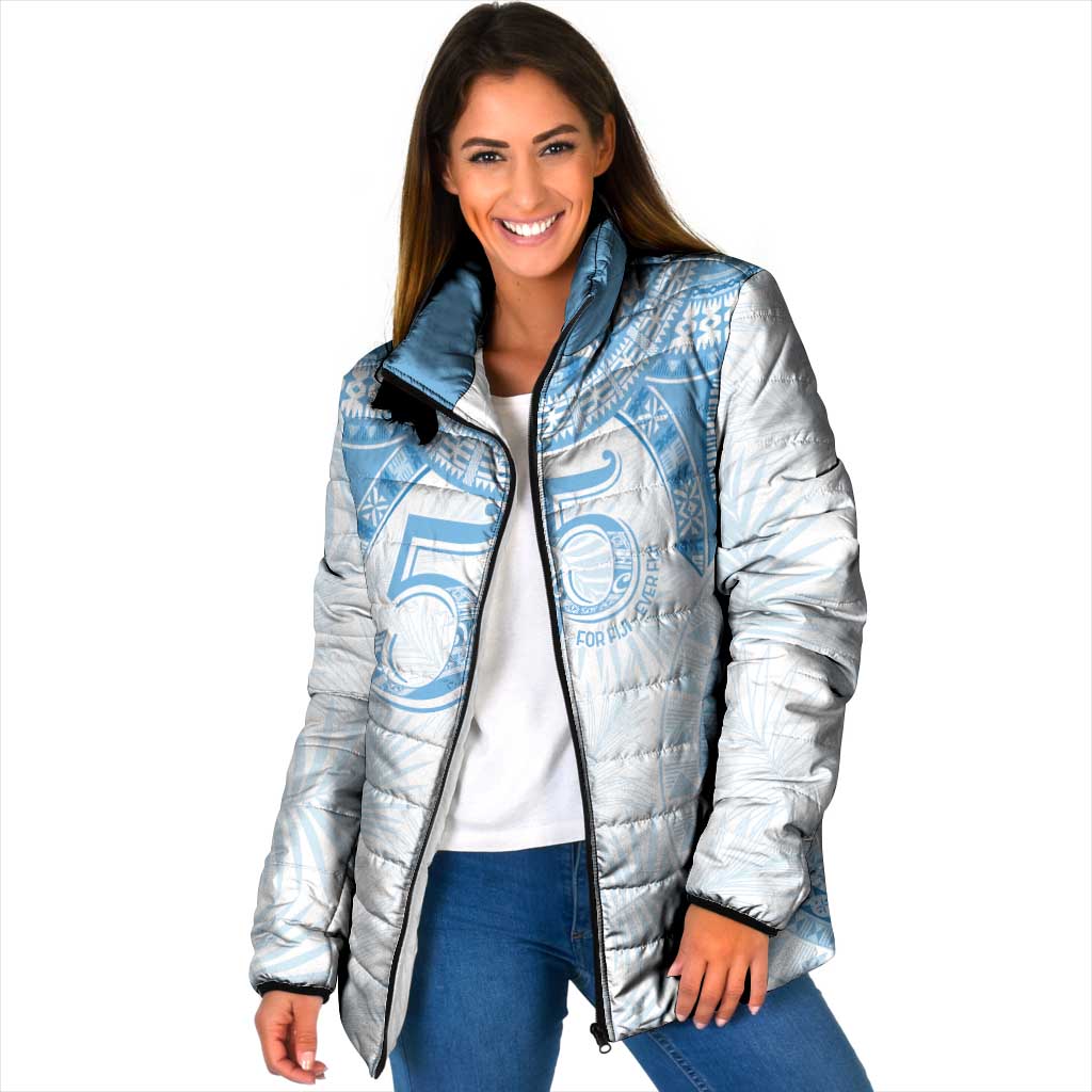 Bula Fiji Day 55th Anniversary Masi Tapa Padded Jacket Emerald Jubilee - Turquoise LT7 Women Turquoise - Polynesian Pride