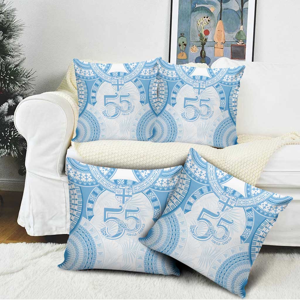 Bula Fiji Day 55th Anniversary Masi Tapa Pillow Cover Emerald Jubilee - Turquoise - Polynesian Pride