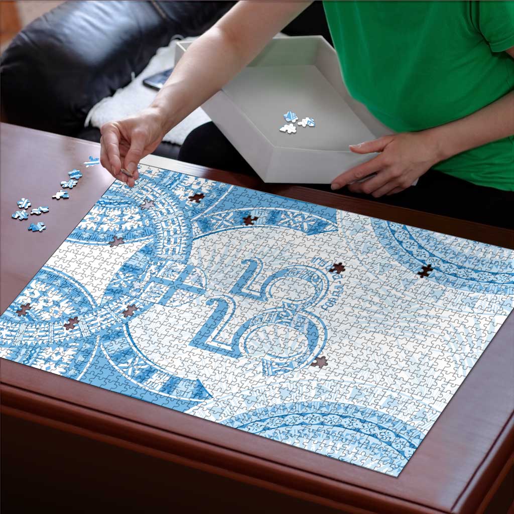Bula Fiji Day 55th Anniversary Masi Tapa Puzzle Emerald Jubilee - Turquoise LT7 - Polynesian Pride