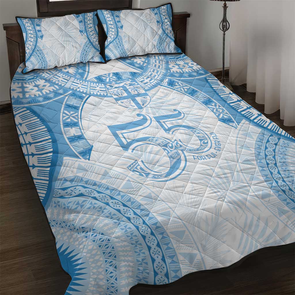 Bula Fiji Day 55th Anniversary Masi Tapa Quilt Bed Set Emerald Jubilee - Turquoise - Polynesian Pride