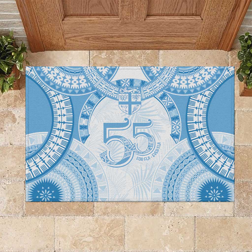 Bula Fiji Day 55th Anniversary Masi Tapa Rubber Doormat Emerald Jubilee - Turquoise LT7 Turquoise - Polynesian Pride