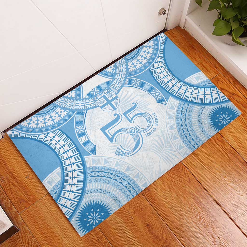 Bula Fiji Day 55th Anniversary Masi Tapa Rubber Doormat Emerald Jubilee - Turquoise LT7 - Polynesian Pride