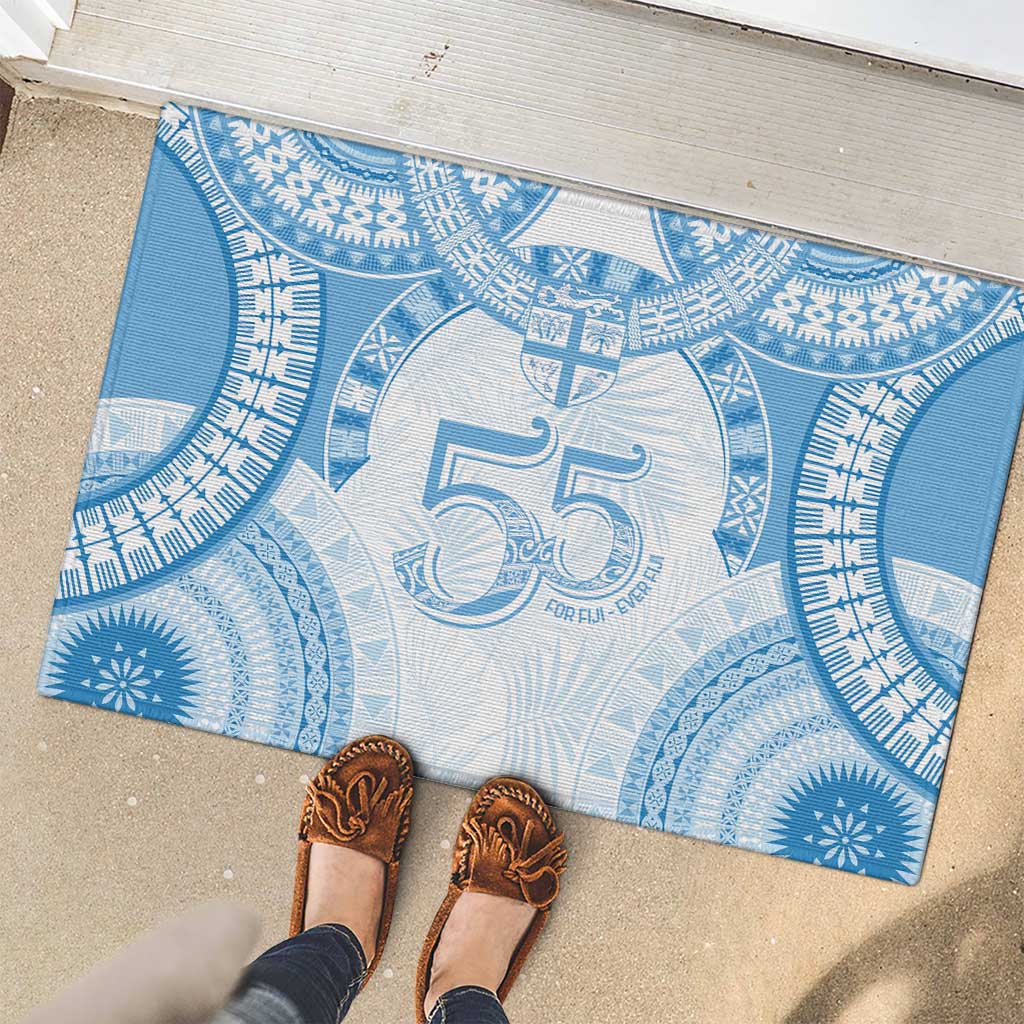 Bula Fiji Day 55th Anniversary Masi Tapa Rubber Doormat Emerald Jubilee - Turquoise LT7 - Polynesian Pride