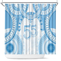 Bula Fiji Day 55th Anniversary Masi Tapa Shower Curtain Emerald Jubilee - Turquoise - Polynesian Pride