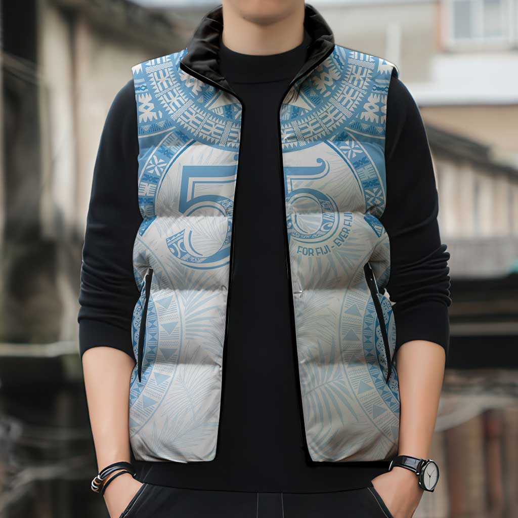 Bula Fiji Day 55th Anniversary Masi Tapa Sleeveless Puffer Jacket Emerald Jubilee - Turquoise LT7 - Polynesian Pride