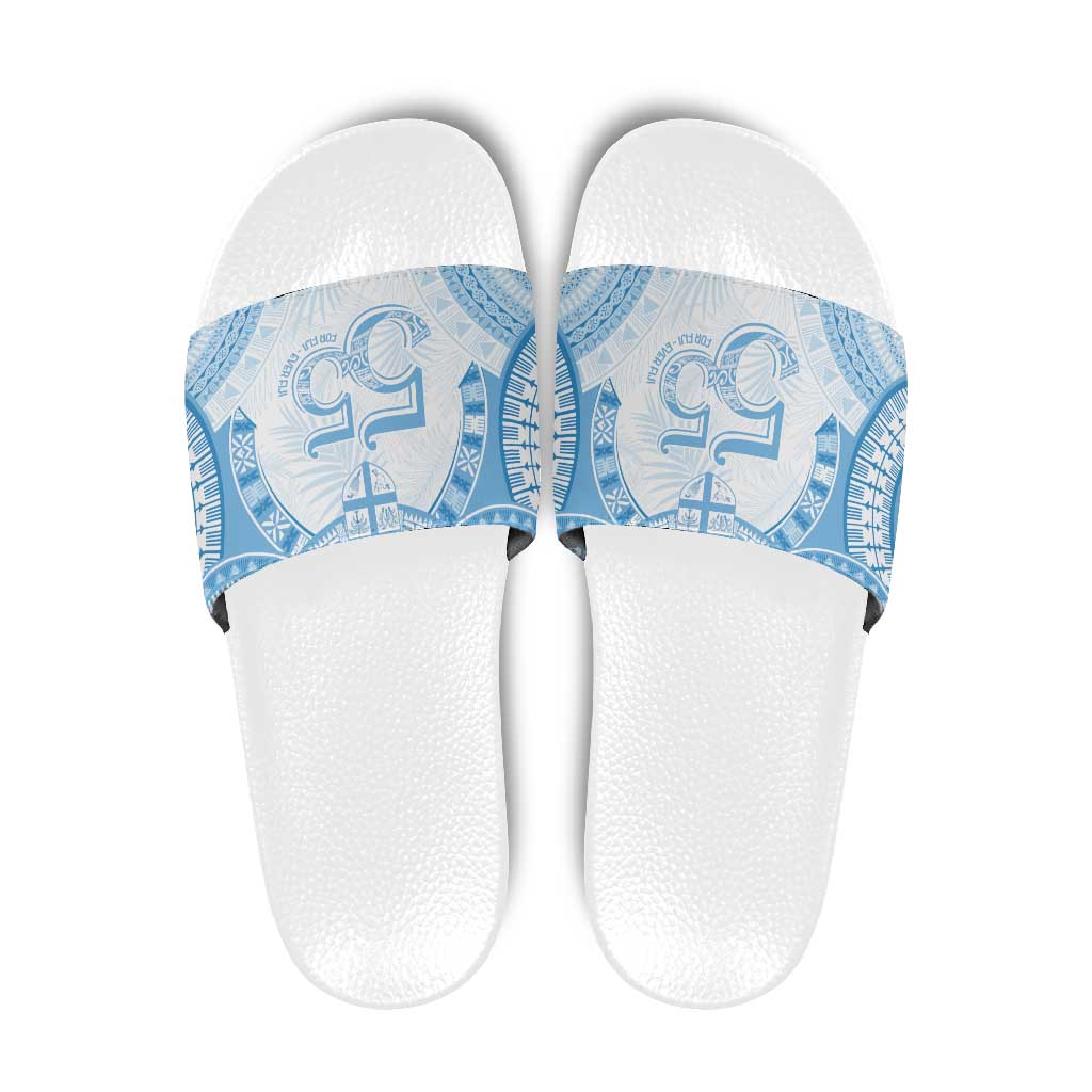 Bula Fiji Day 55th Anniversary Masi Tapa Slide Sandals Emerald Jubilee - Turquoise - Polynesian Pride