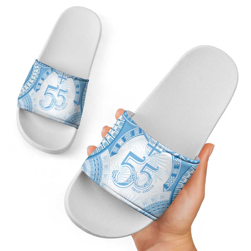 Bula Fiji Day 55th Anniversary Masi Tapa Slide Sandals Emerald Jubilee - Turquoise - Polynesian Pride