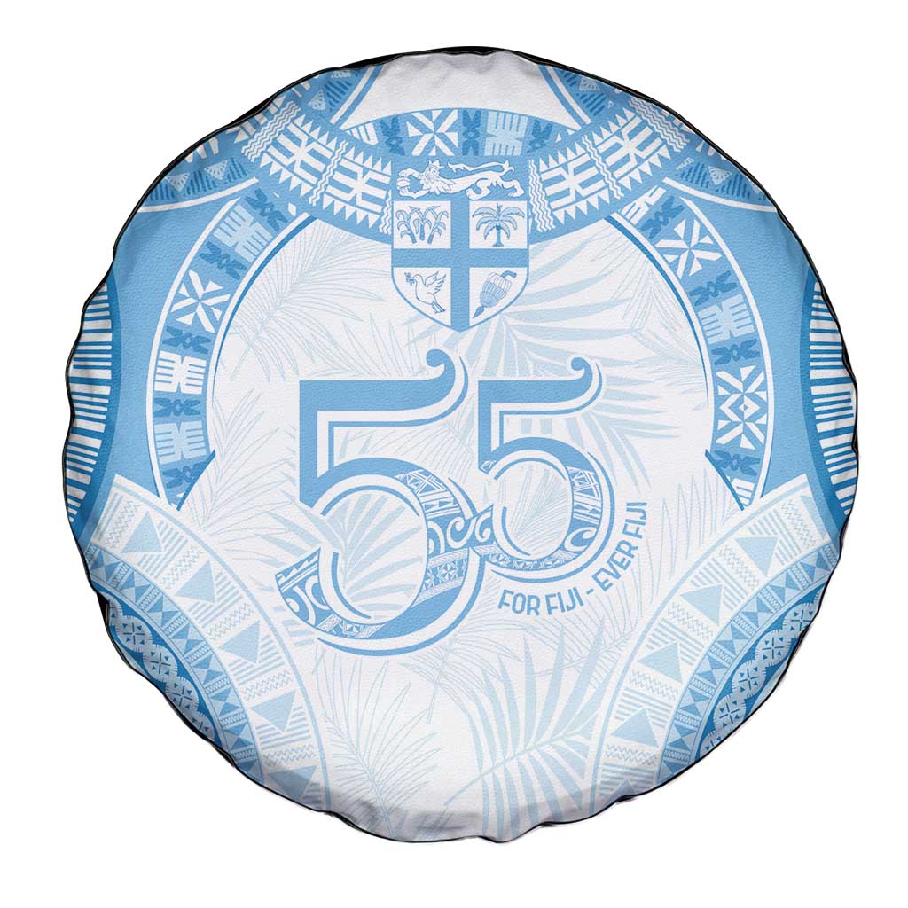 Bula Fiji Day 55th Anniversary Masi Tapa Spare Tire Cover Emerald Jubilee - Turquoise - Polynesian Pride