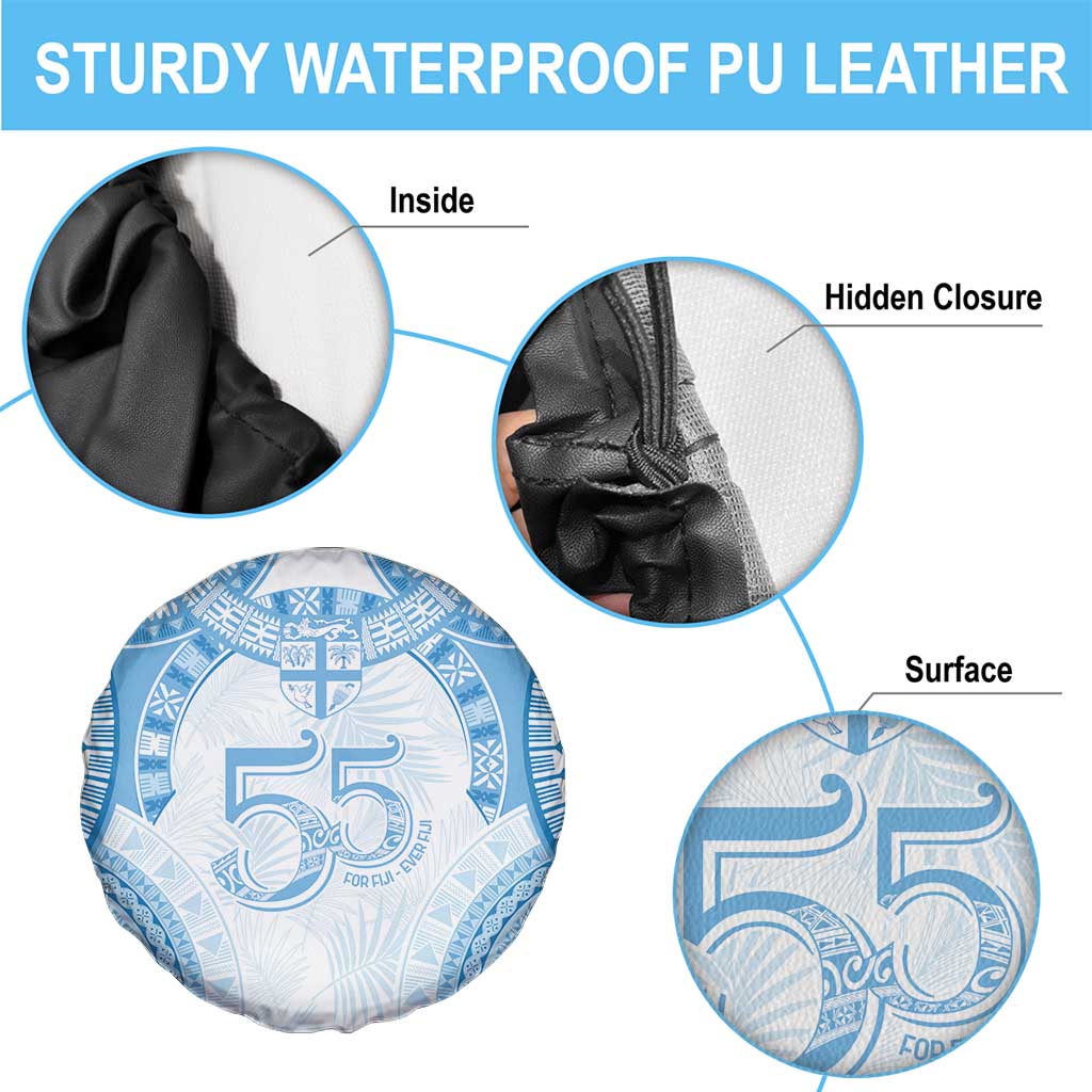 Bula Fiji Day 55th Anniversary Masi Tapa Spare Tire Cover Emerald Jubilee - Turquoise - Polynesian Pride