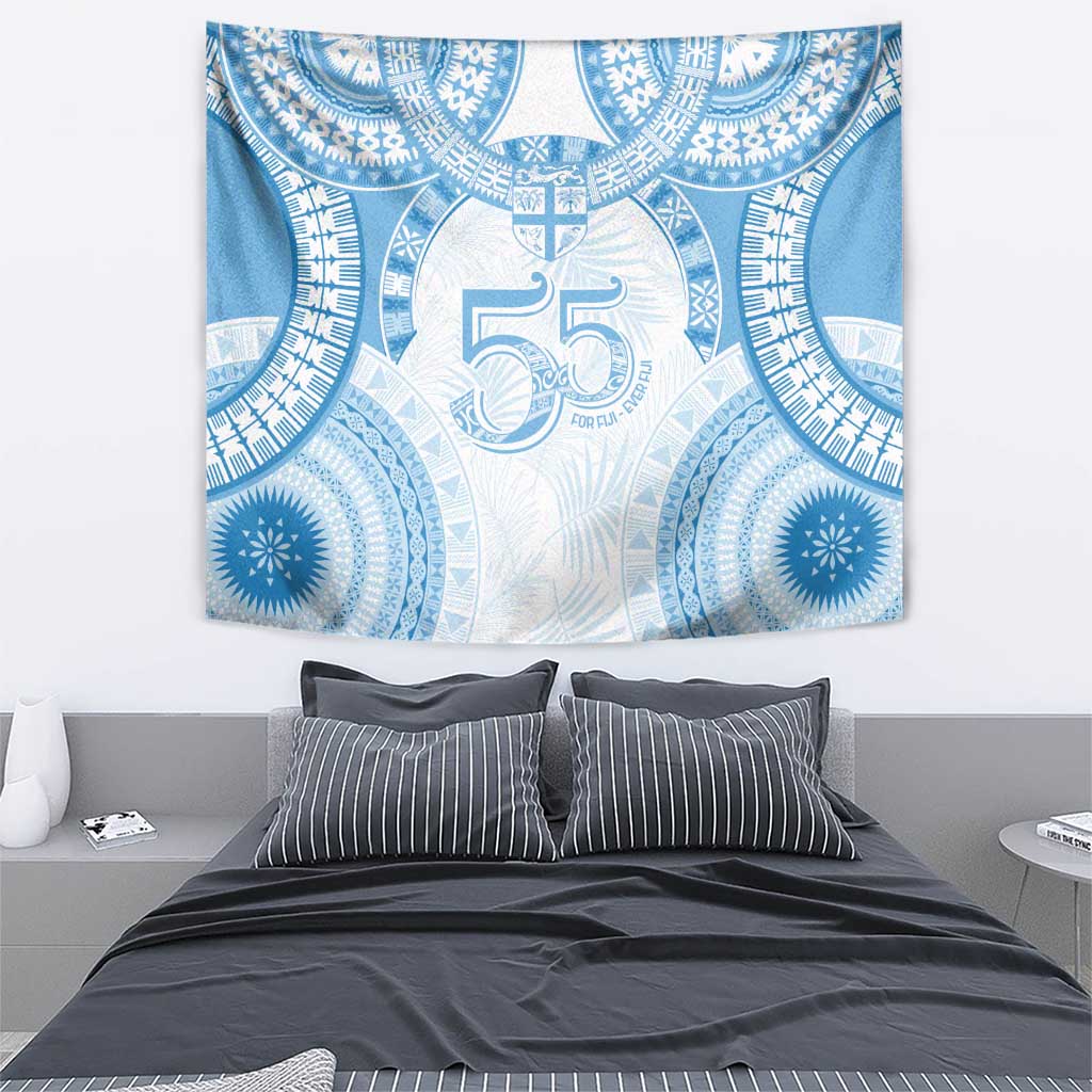 Bula Fiji Day 55th Anniversary Masi Tapa Tapestry Emerald Jubilee - Turquoise - Polynesian Pride